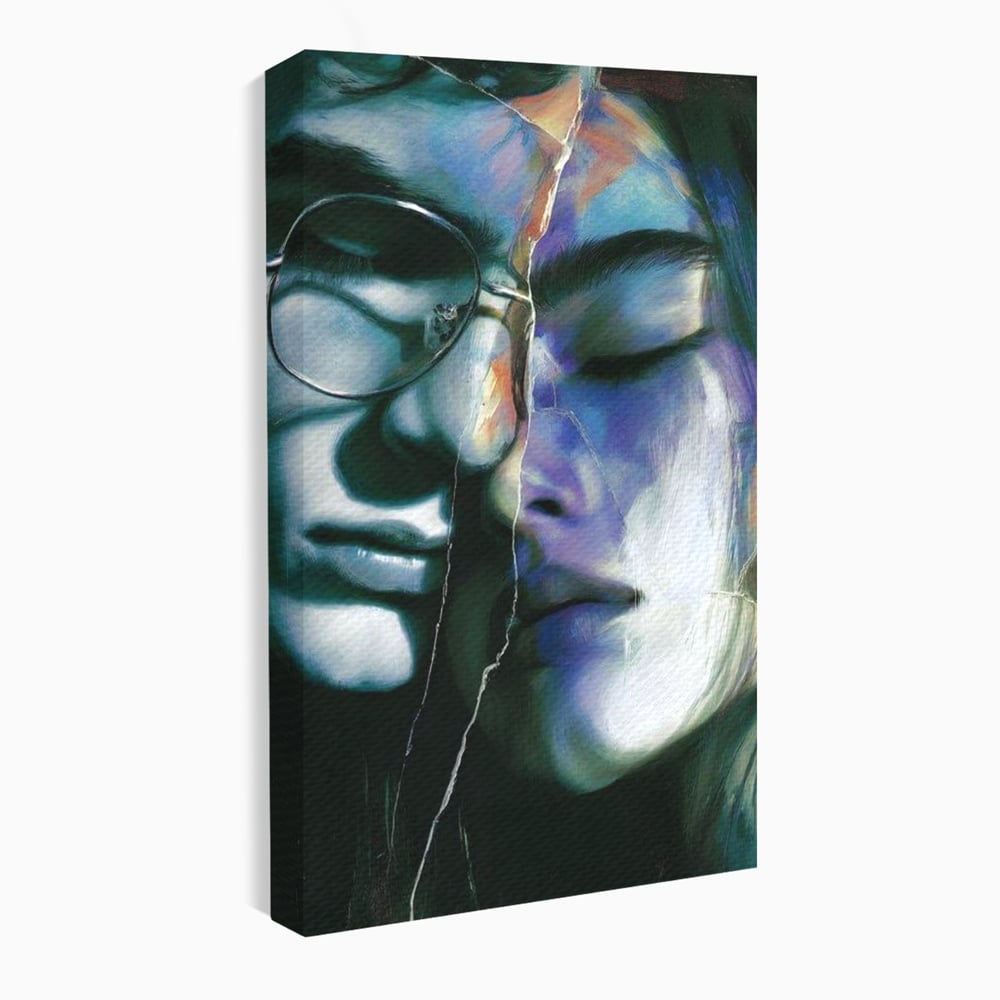 Tablou canvas cu tablou canvas cu chipuri despartite de cioburi, fara rama, pe sasiu de lemn